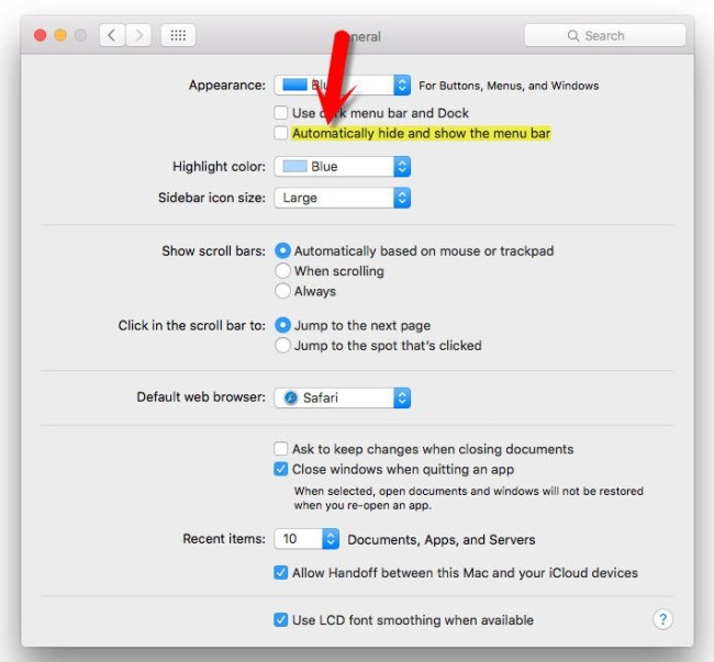 How to make app bar hide on mac shortcut